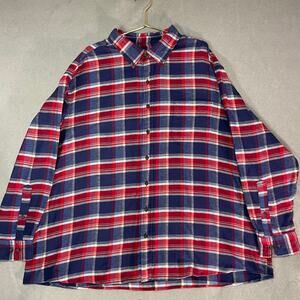 Harbor Bay men’s long Sleeve Red Blue Plaid Flannel button up Casual Shirt  2XLB